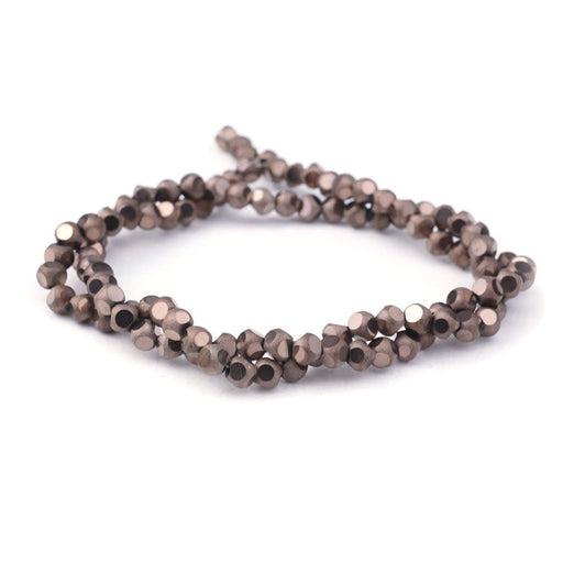 4mm Metallic Copper Matte Round 6 Dot Glass Beads