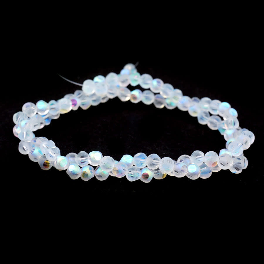 4mm Clear AB Matte Round 6 Dot Glass Beads