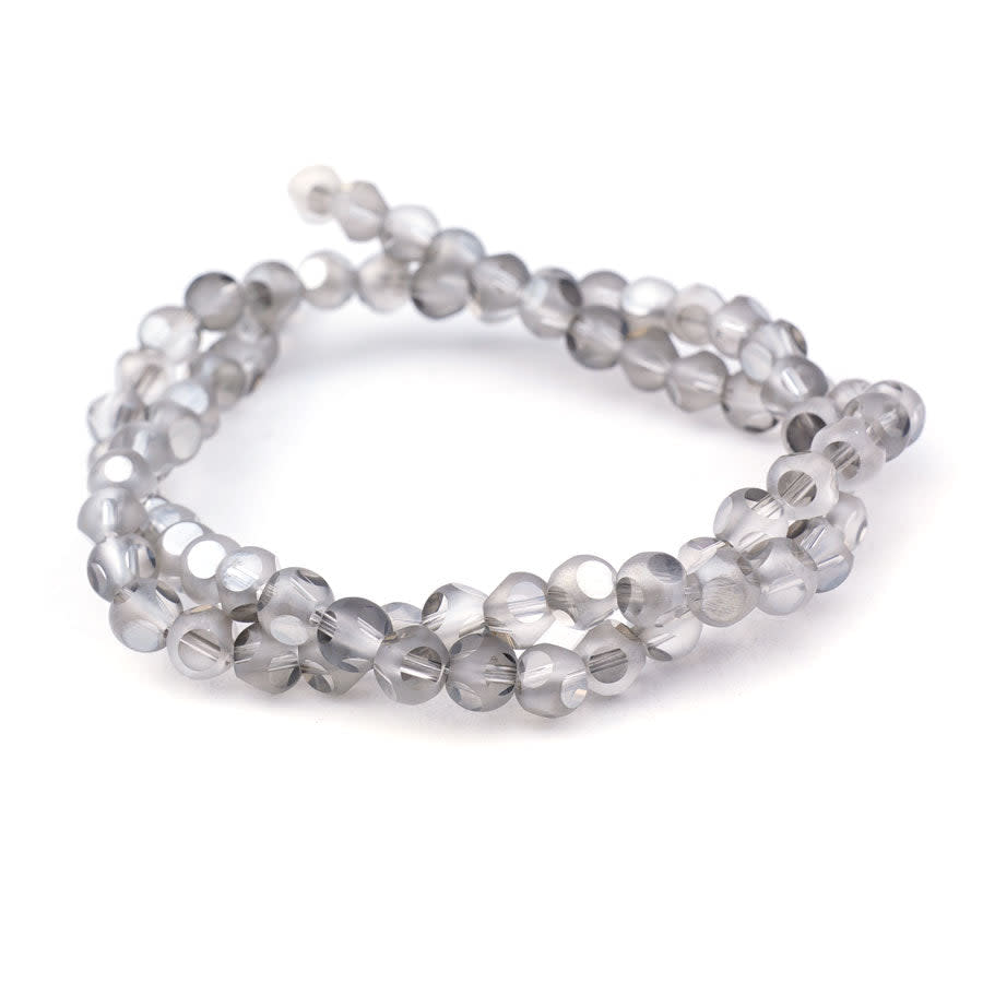 6mm Grey Matte Round 6 Dot Glass Beads