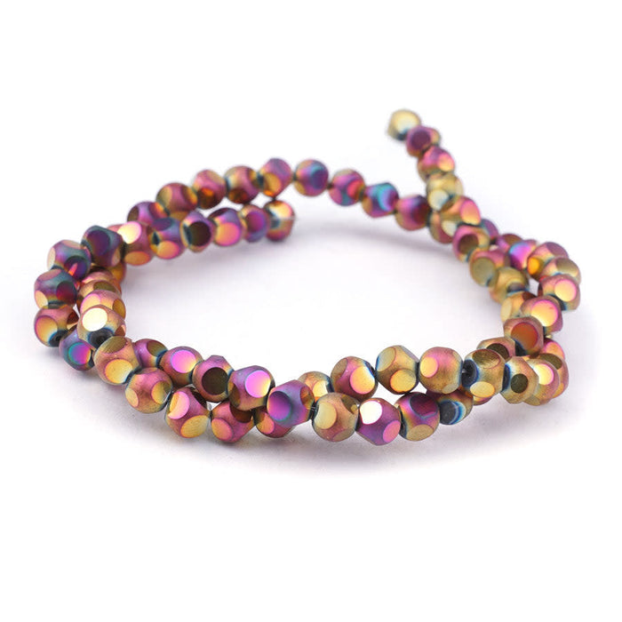6mm Metallic Rainbow Red Matte Round 6 Dot Glass Beads
