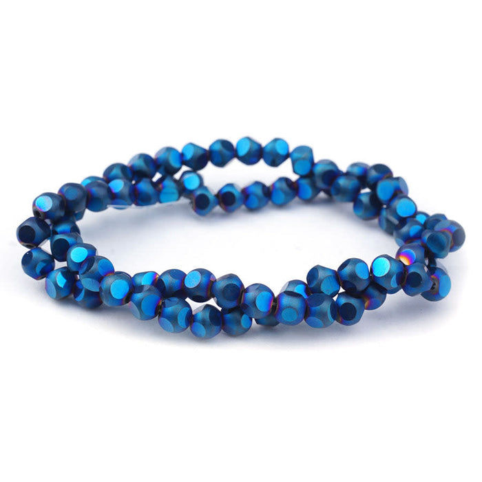 6mm Metallic Blue Matte Round 6 Dot Glass Beads