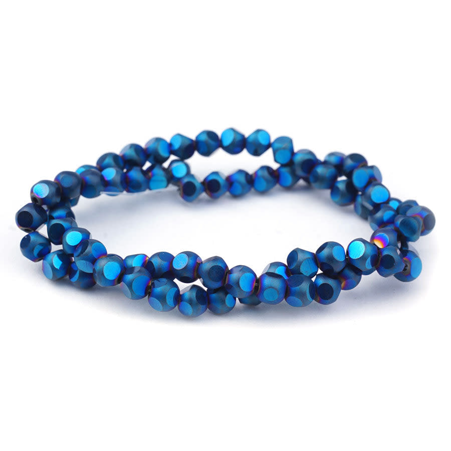 6mm Metallic Blue Matte Round 6 Dot Glass Beads