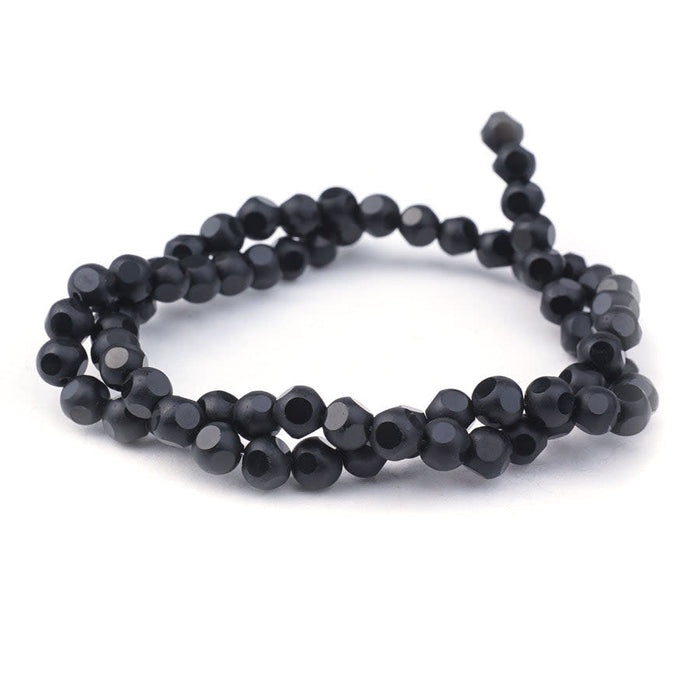 6mm Metallic Black Matte Round 6 Dot Glass Beads
