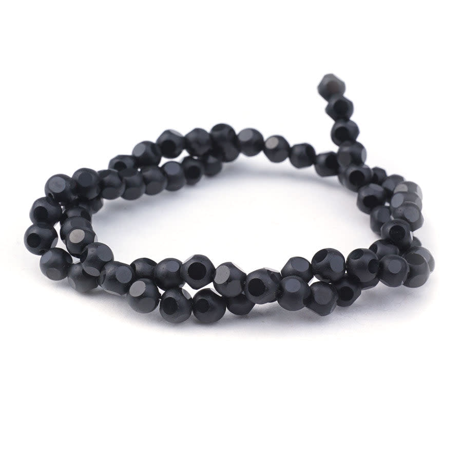 6mm Metallic Black Matte Round 6 Dot Glass Beads