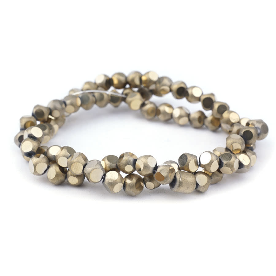 6mm Metallic Gold Matte Round 6 Dot Glass Beads