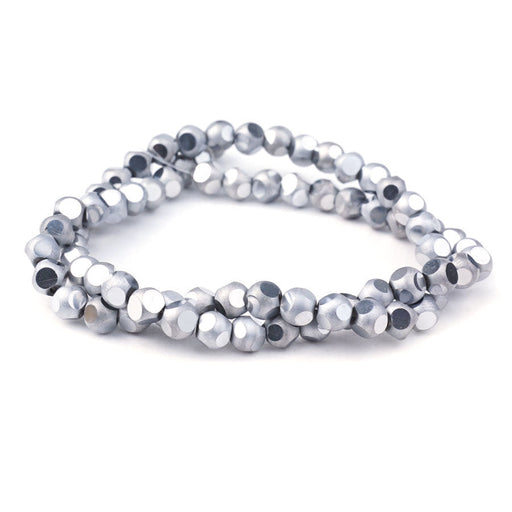 6mm Metallic Silver Matte Round 6 Dot Glass Beads
