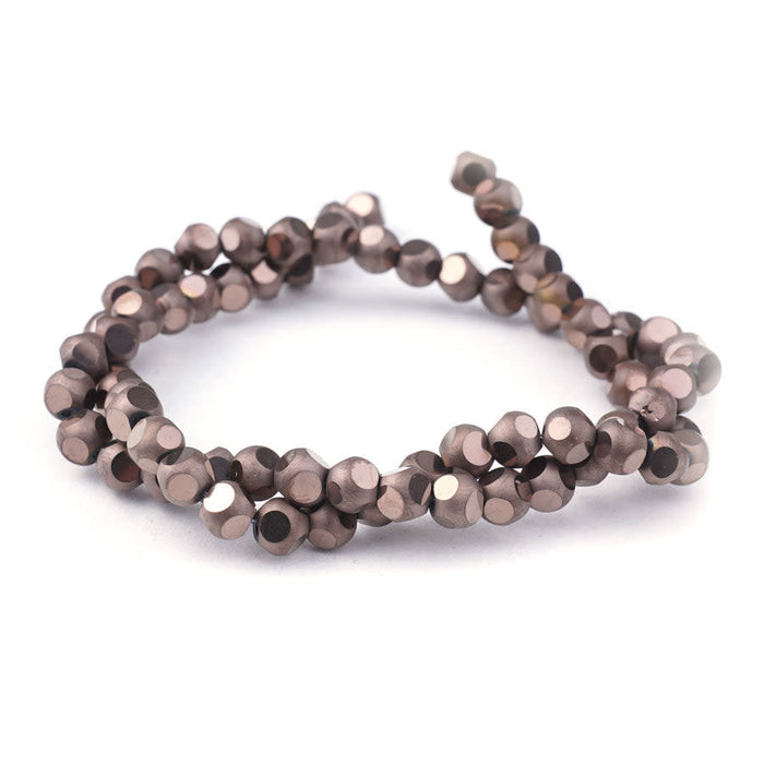 6mm Metallic Copper Matte Round 6 Dot Glass Beads