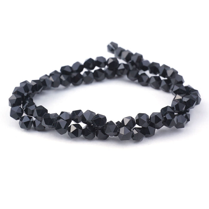 6mm Metallic Black Star Cut Glass Beads