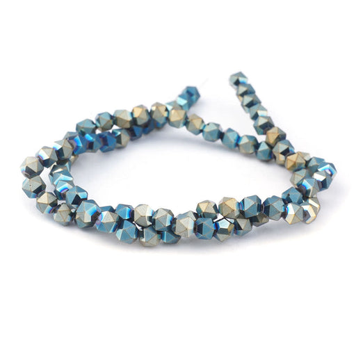 6mm Metallic Green Matte Star Cut Glass Beads