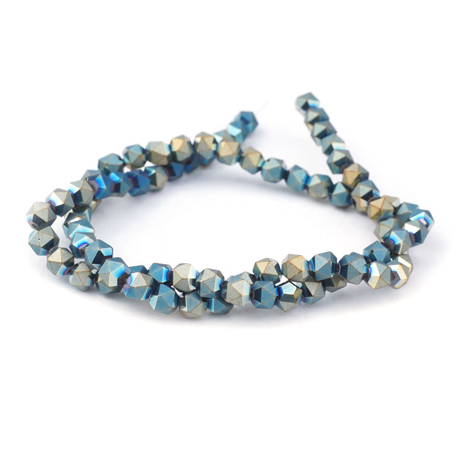 6mm Metallic Green Matte Star Cut Glass Beads