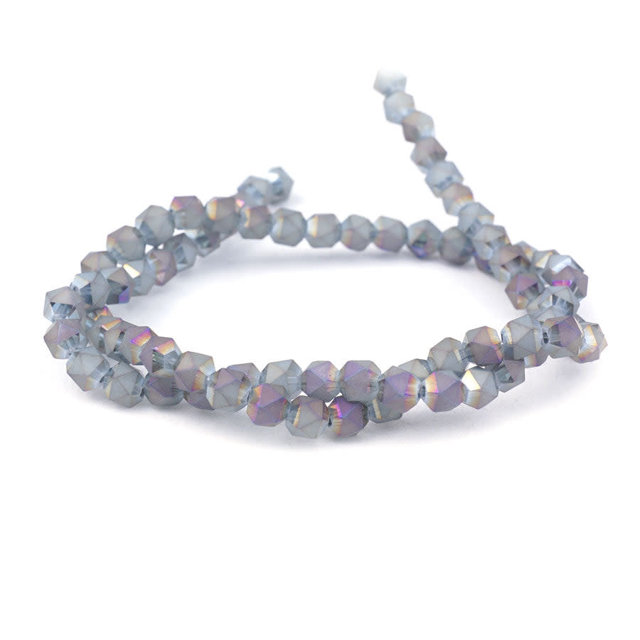 6mm Rainbow Silver Matte Star Cut Glass Beads