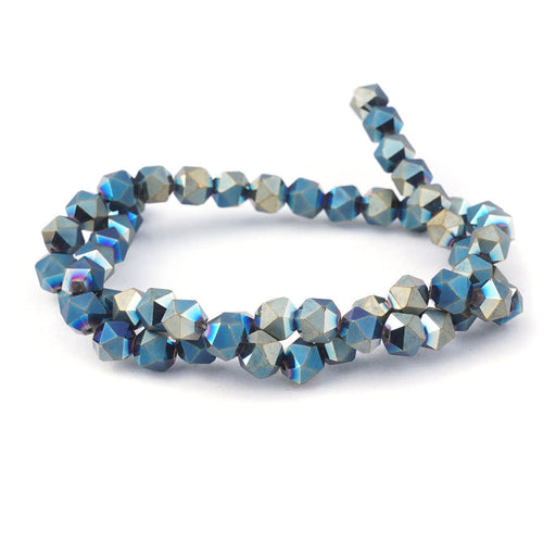 8mm Metallic Green Matte Star Cut Glass Beads