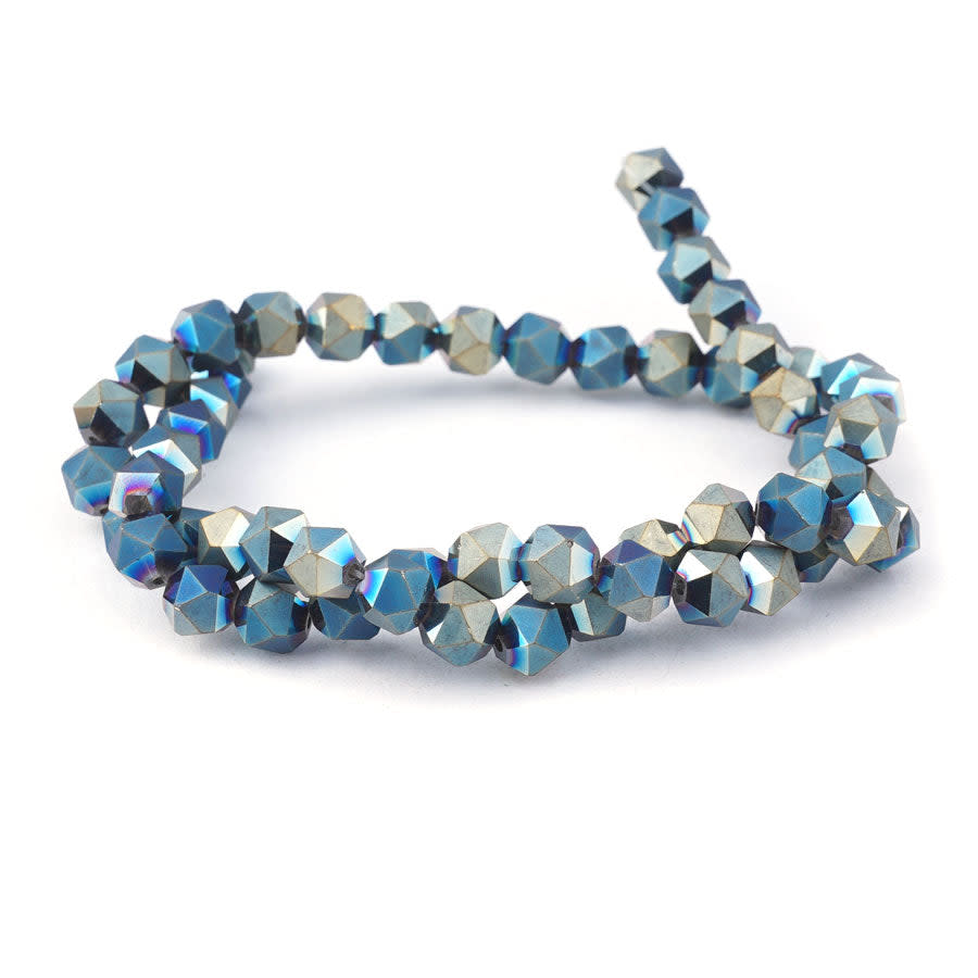 8mm Metallic Green Matte Star Cut Glass Beads