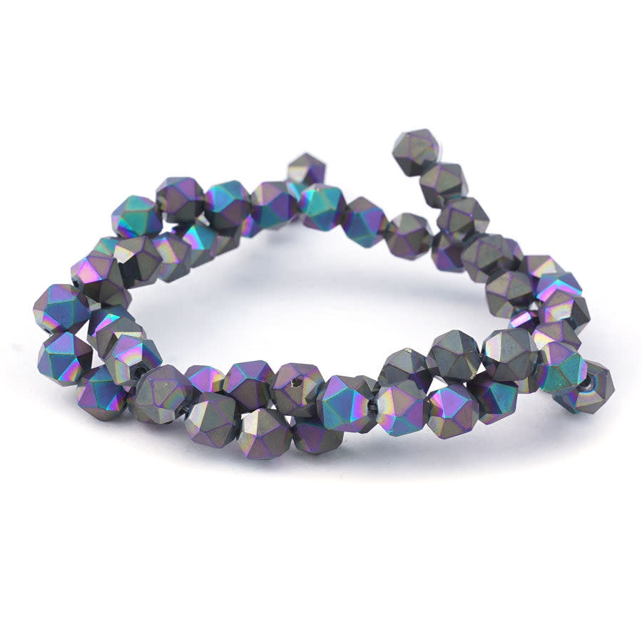 8mm Metallic Rainbow Matte Star Cut Glass Beads