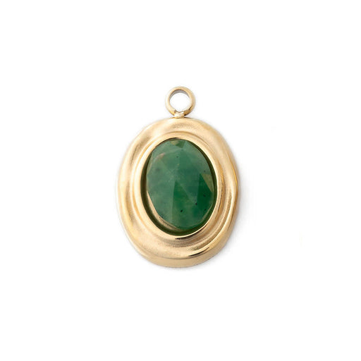 12x8mm Oval Charm/Pendant with Gemstone from the Global Collection - 14k Gold Plated with African Jade