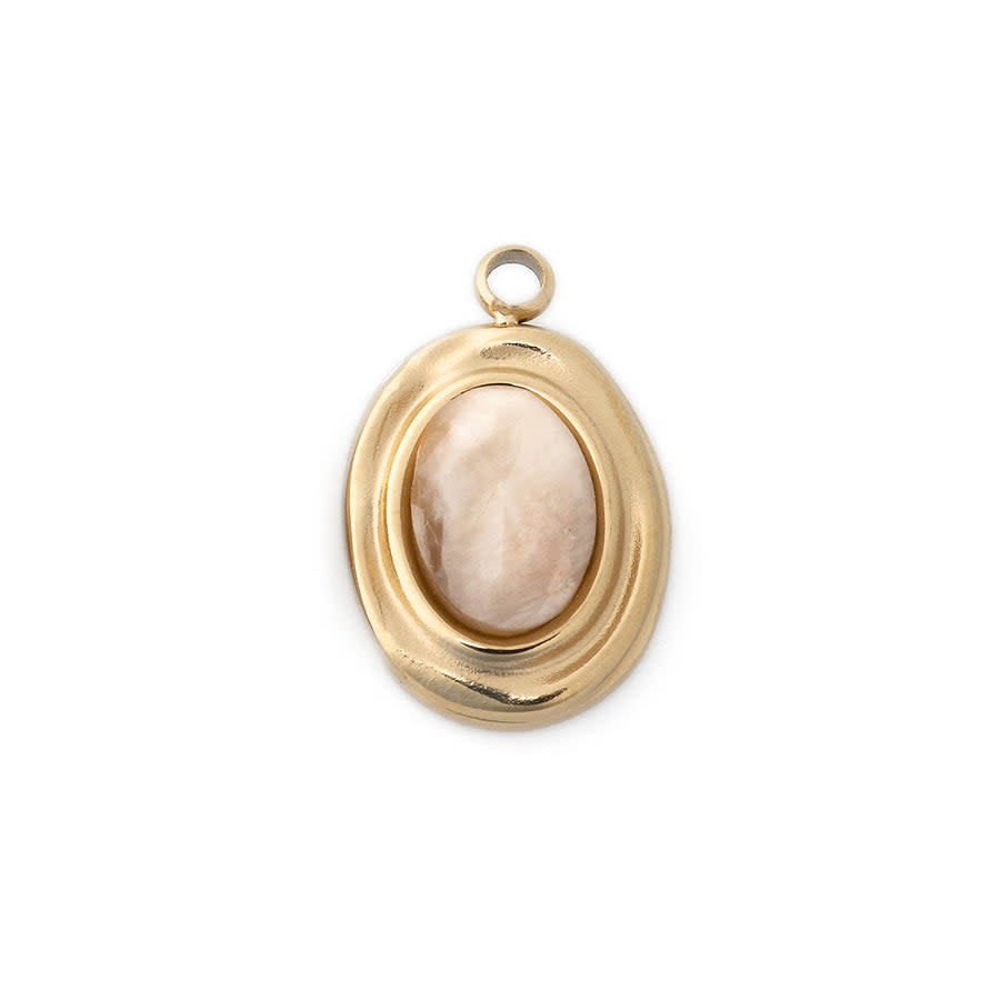 12x8mm Oval Charm/Pendant with Gemstone from the Global Collection - 14k Gold Plated with Graphic Feldspar