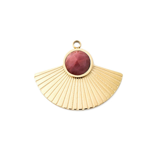 20x24mm Fan Charm/Pendant with Gemstone from the Deco Collection - 14k Gold Plated with Rhodonite