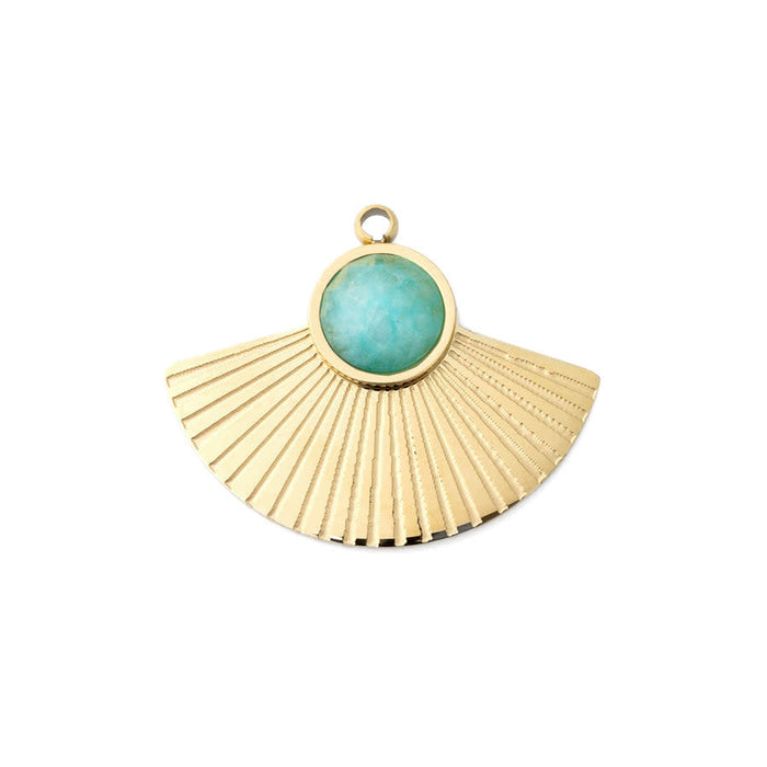 20x24mm Fan Charm/Pendant with Gemstone from the Deco Collection - 14k Gold Plated with Amazonite