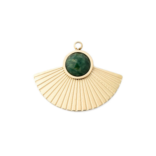 20x24mm Fan Charm/Pendant with Gemstone from the Deco Collection - 14k Gold Plated with African Jade