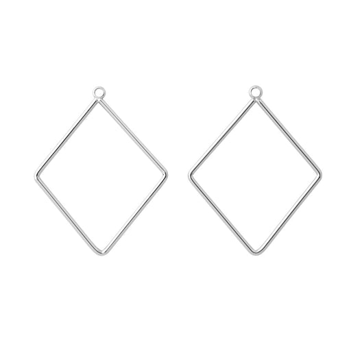 38x30mm Diamond Shaped Pendant/Beadable Frame Component in Rhodium Plated Brass from the Geo Collection (1 Pair)