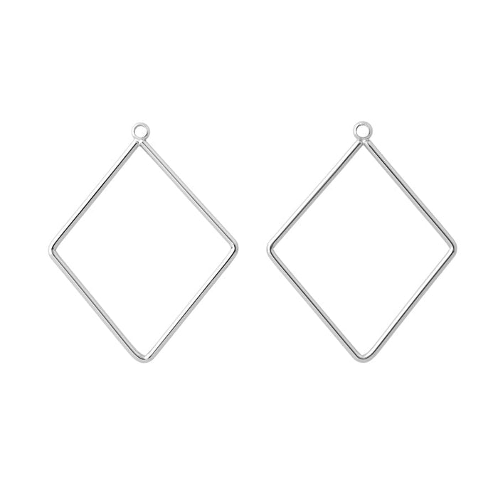 38x30mm Diamond Shaped Pendant/Beadable Frame Component in Rhodium Plated Brass from the Geo Collection (1 Pair)