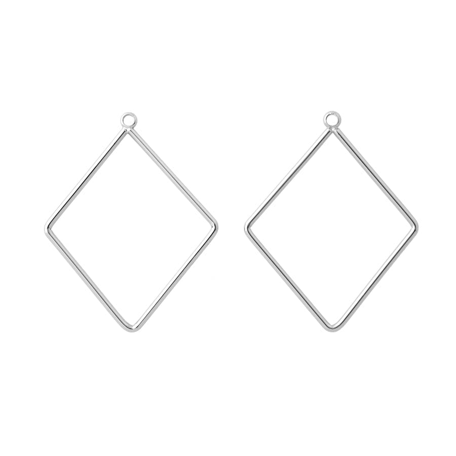 38x30mm Diamond Shaped Pendant/Beadable Frame Component in Rhodium Plated Brass from the Geo Collection (1 Pair)