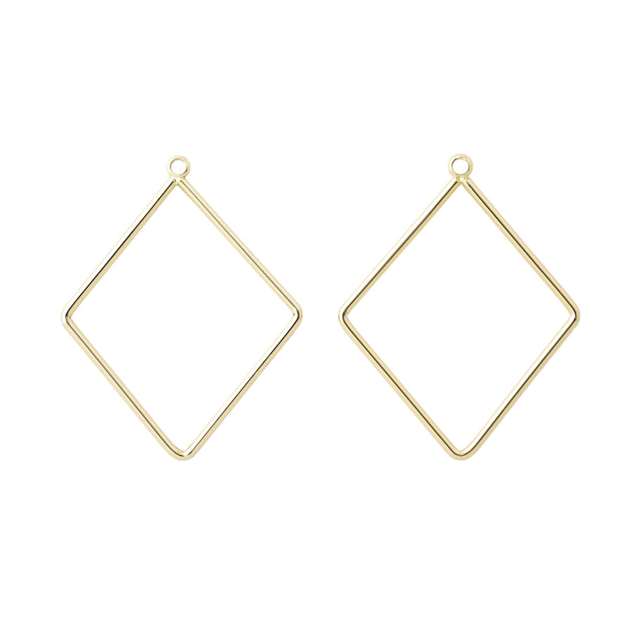 38x30mm Diamond Shaped Pendant/Beadable Frame Component in Gold Plated Brass from the Geo Collection (1 Pair)