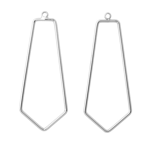 50x20mm Kite Shaped Pendant/Beadable Frame Component in Rhodium Plated Brass from the Geo Collection (1 Pair)