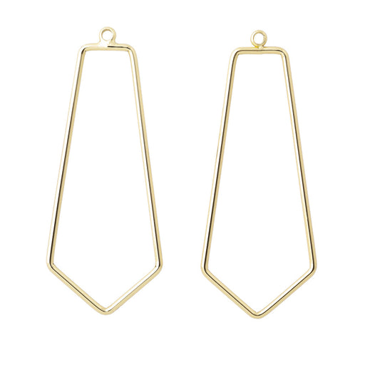 50x20mm Kite Shaped Pendant/Beadable Frame Component in Gold Plated Brass from the Geo Collection (1 Pair)