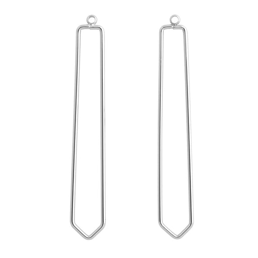 64x10mm Elongated Kite Shaped Pendant/Beadable Frame Component in Rhodium Plated Brass from the Geo Collection (1 Pair)