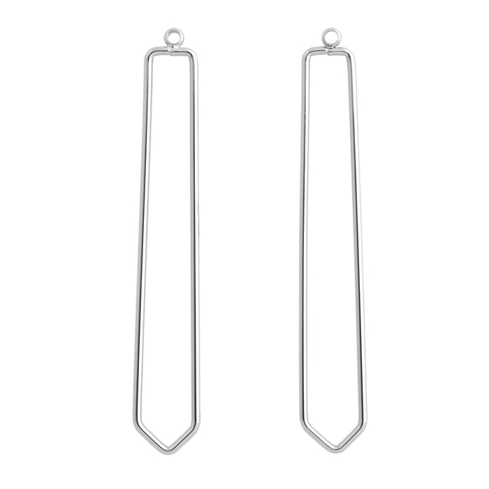 64x10mm Elongated Kite Shaped Pendant/Beadable Frame Component in Rhodium Plated Brass from the Geo Collection (1 Pair)