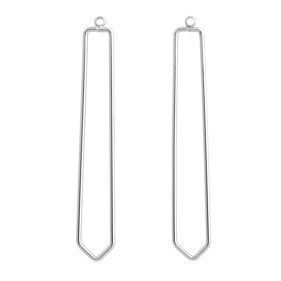 64x10mm Elongated Kite Shaped Pendant/Beadable Frame Component in Rhodium Plated Brass from the Geo Collection (1 Pair)