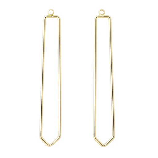 64x10mm Elongated Kite Shaped Pendant/Beadable Frame Component in Gold Plated Brass from the Geo Collection (1 Pair)