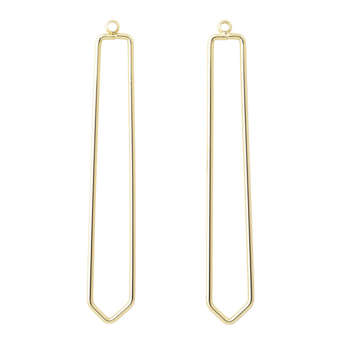 64x10mm Elongated Kite Shaped Pendant/Beadable Frame Component in Gold Plated Brass from the Geo Collection (1 Pair)