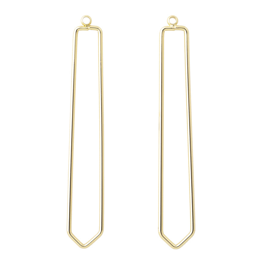 64x10mm Elongated Kite Shaped Pendant/Beadable Frame Component in Gold Plated Brass from the Geo Collection (1 Pair)