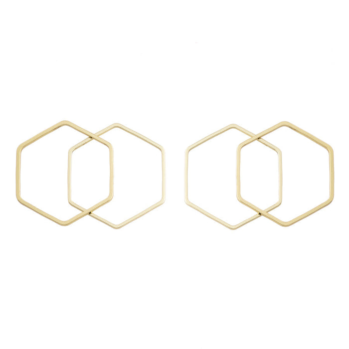 22mm Small Hexagon Beadable Frame Connector in Gold Plated Brass from the Geo Collection (4 Pieces)