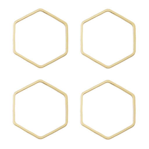 22mm Small Hexagon Beadable Frame Connector in Gold Plated Brass from the Geo Collection (4 Pieces)