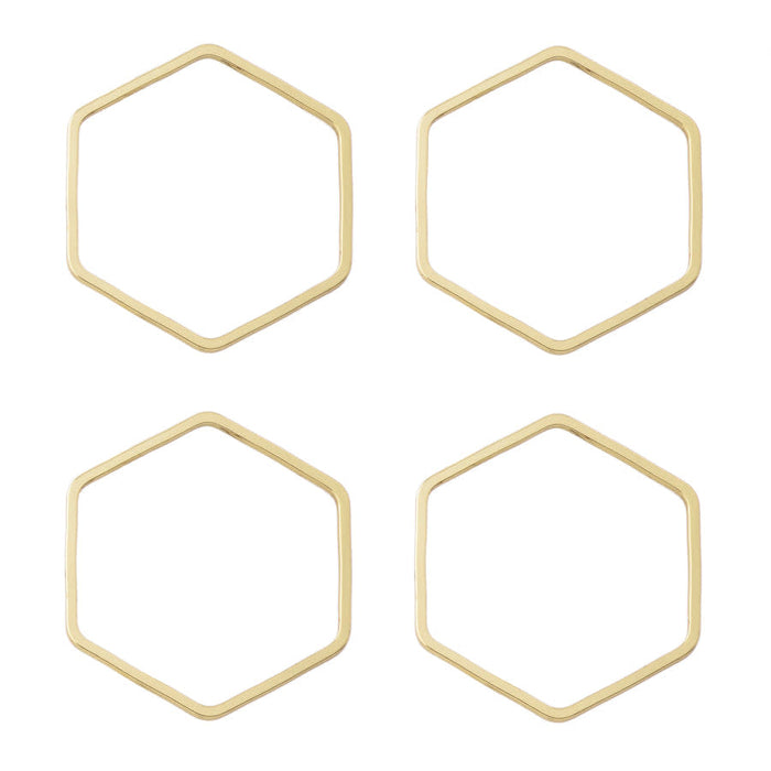 22mm Small Hexagon Beadable Frame Connector in Gold Plated Brass from the Geo Collection (4 Pieces)