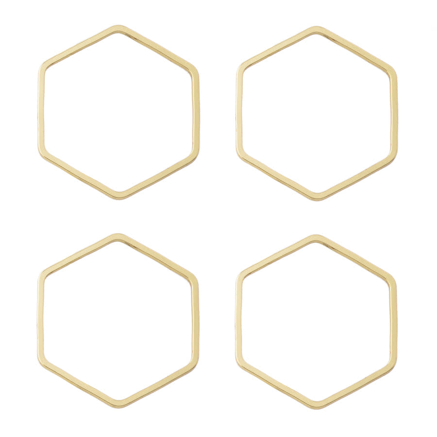 22mm Small Hexagon Beadable Frame Connector in Gold Plated Brass from the Geo Collection (4 Pieces)