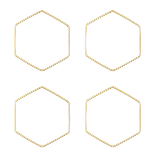 30mm Medium Hexagon Beadable Frame Connector in Gold Plated Brass from the Geo Collection (4 Pieces)