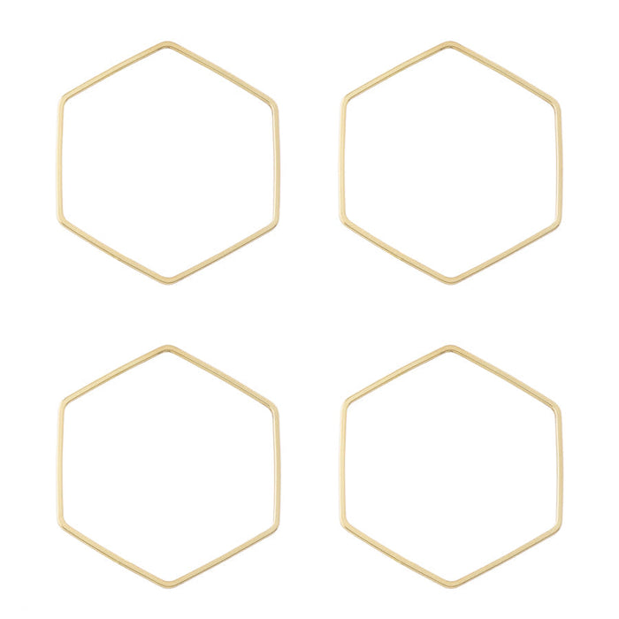 30mm Medium Hexagon Beadable Frame Connector in Gold Plated Brass from the Geo Collection (4 Pieces)