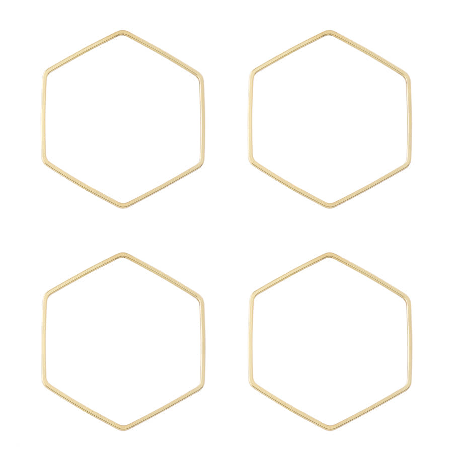 30mm Medium Hexagon Beadable Frame Connector in Gold Plated Brass from the Geo Collection (4 Pieces)