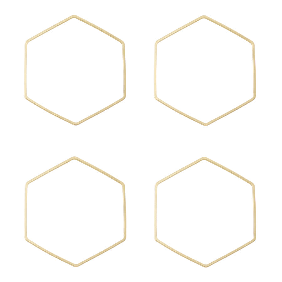 40mm Large Hexagon Beadable Frame Connector in Gold Plated Brass from the Geo Collection (4 Pieces)