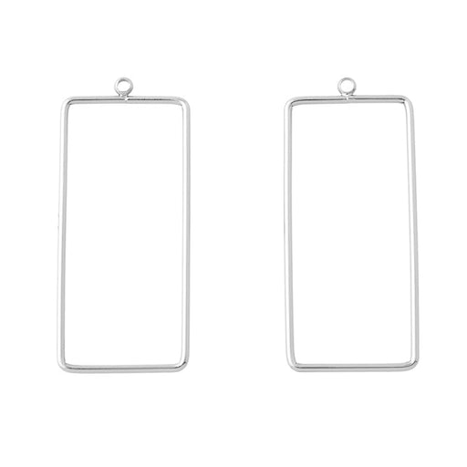 46x20mm Rectangle Pendant/Beadable Frame Component in Rhodium Plated Brass from the Geo Collection (1 Pair)