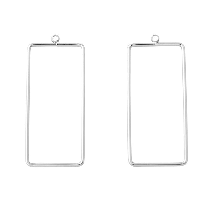 46x20mm Rectangle Pendant/Beadable Frame Component in Rhodium Plated Brass from the Geo Collection (1 Pair)