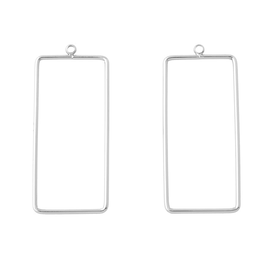 46x20mm Rectangle Pendant/Beadable Frame Component in Rhodium Plated Brass from the Geo Collection (1 Pair)