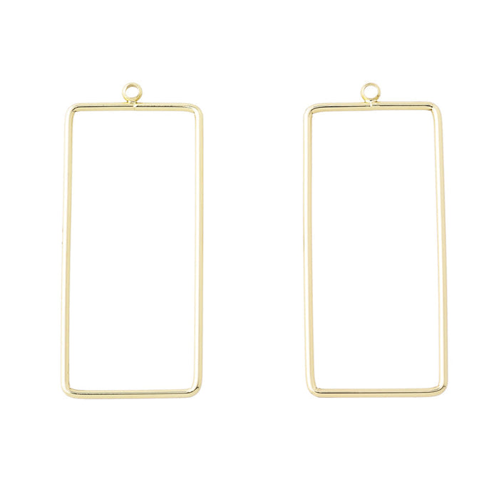 46x20mm Rectangle Pendant/Beadable Frame Component in Gold Plated Brass from the Geo Collection (1 Pair)