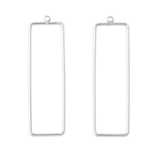 52x15mm Elongated Rectangle Pendant/Beadable Frame Component in Rhodium Plated Brass from the Geo Collection (1 Pair)