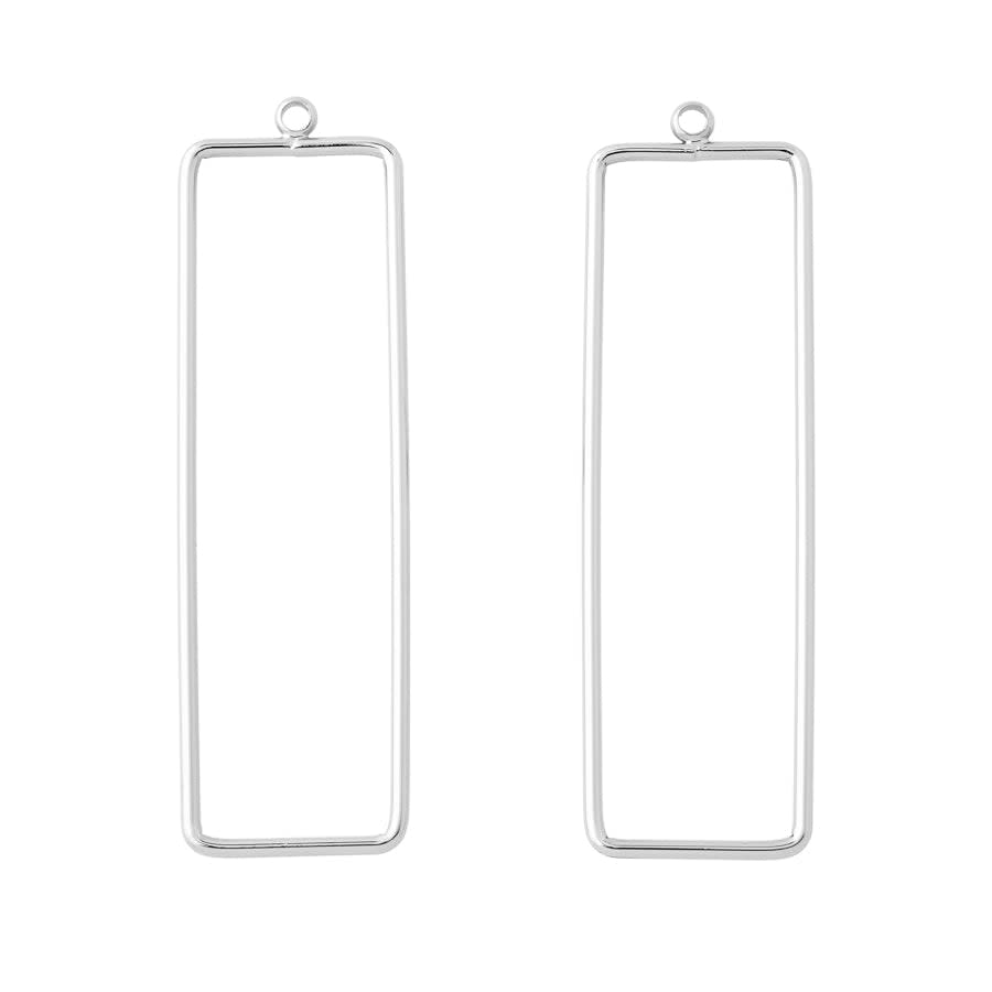 52x15mm Elongated Rectangle Pendant/Beadable Frame Component in Rhodium Plated Brass from the Geo Collection (1 Pair)