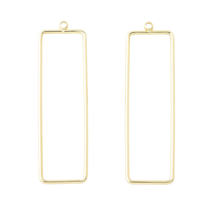 52x15mm Elongated Rectangle Pendant/Beadable Frame Component in Gold Plated Brass from the Geo Collection (1 Pair)